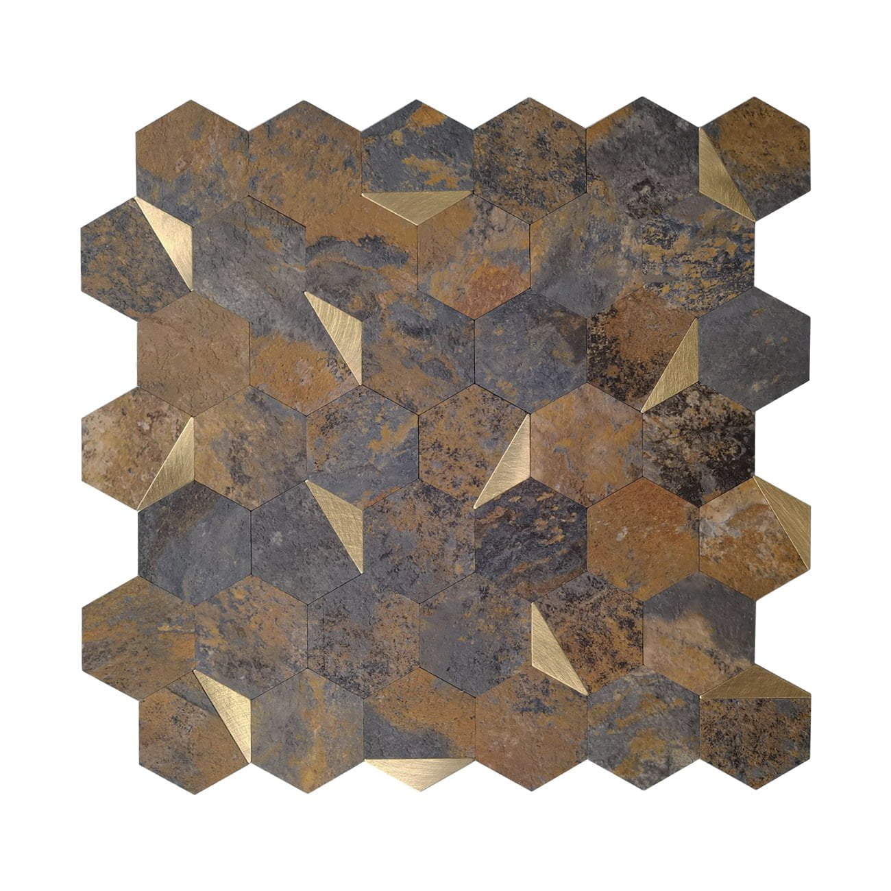 Zelfklevende Mozaïek Steenstrip Hexagon Goud Roest