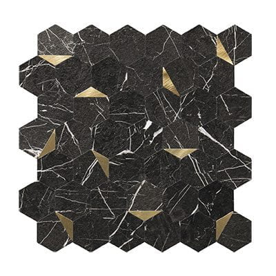 Zelfklevende Mozaïek Steenstrip Hexagon Mat Zwart Wit Goud Marmer