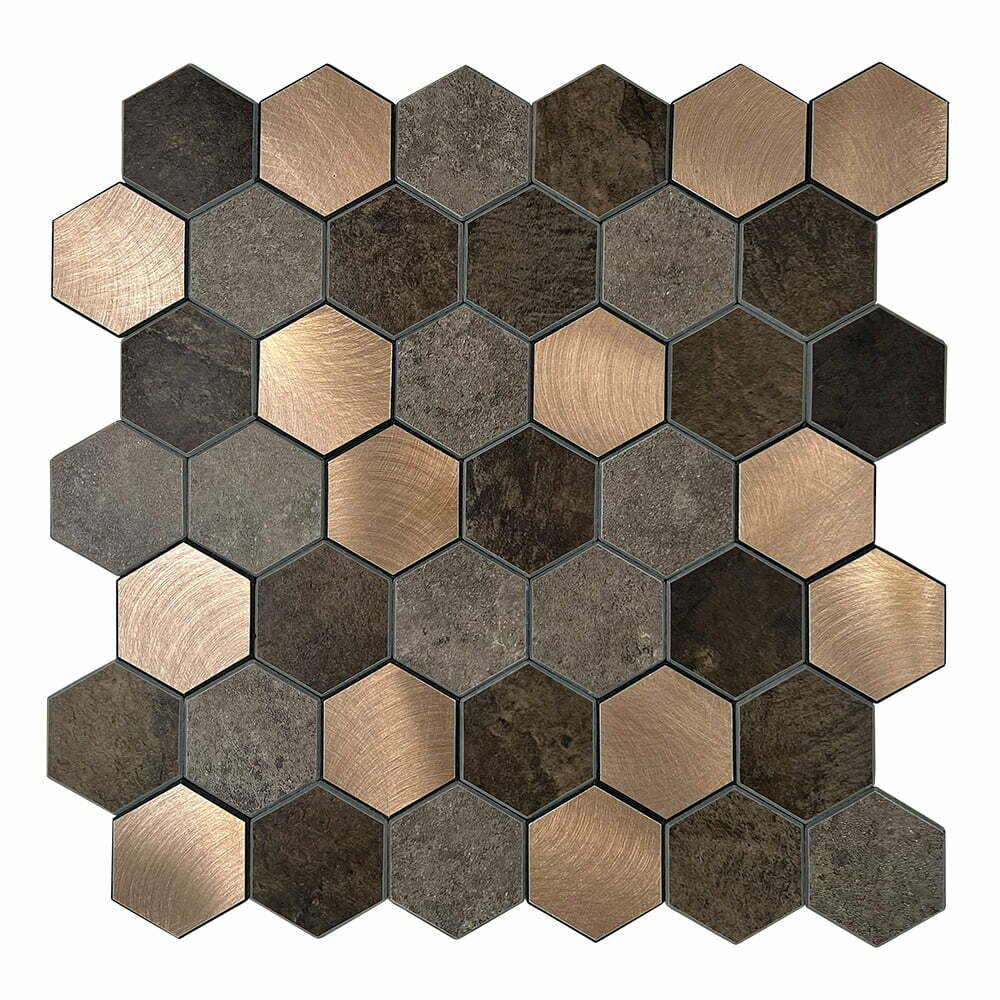 Zelfklevende Mozaïek Steenstrip Hexagon Koper V-groef